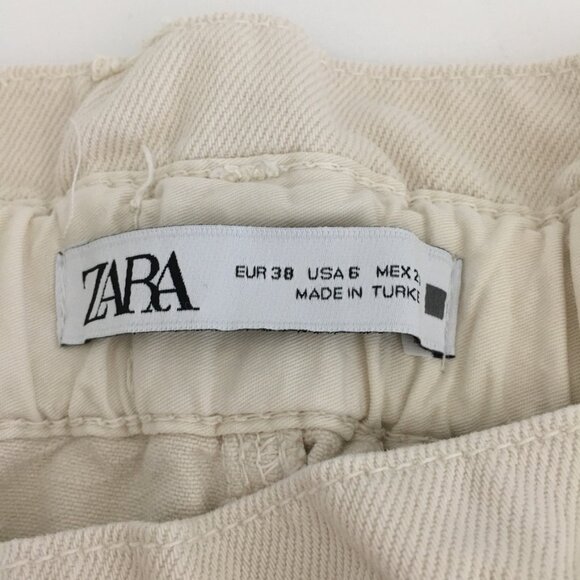 ZARA High Waist Baggy Fit Paper Bag Carrot Leg Ankle Rigid Womens 6 Ivory - Picture 13 of 15